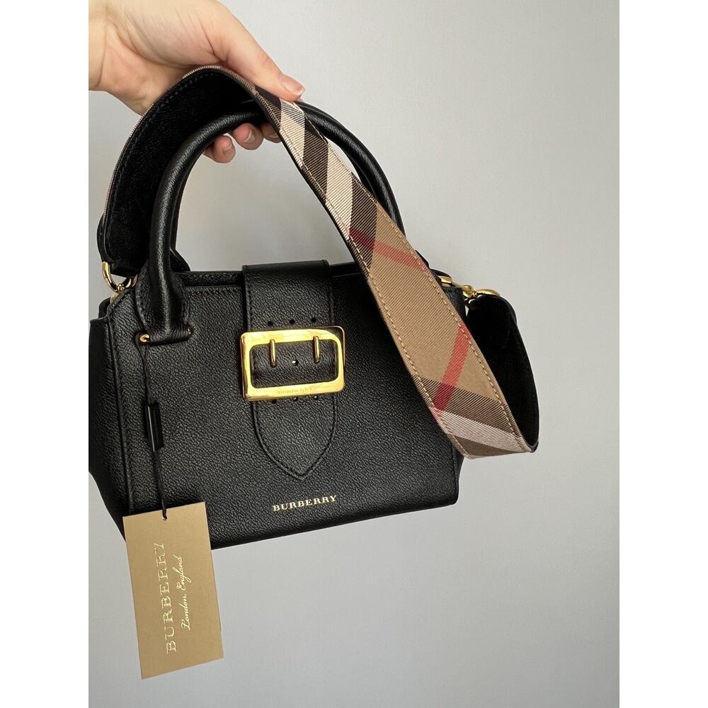 Burberry Black Grainy Leather Small Buckle Tote Bag - Picture 2 of 16
